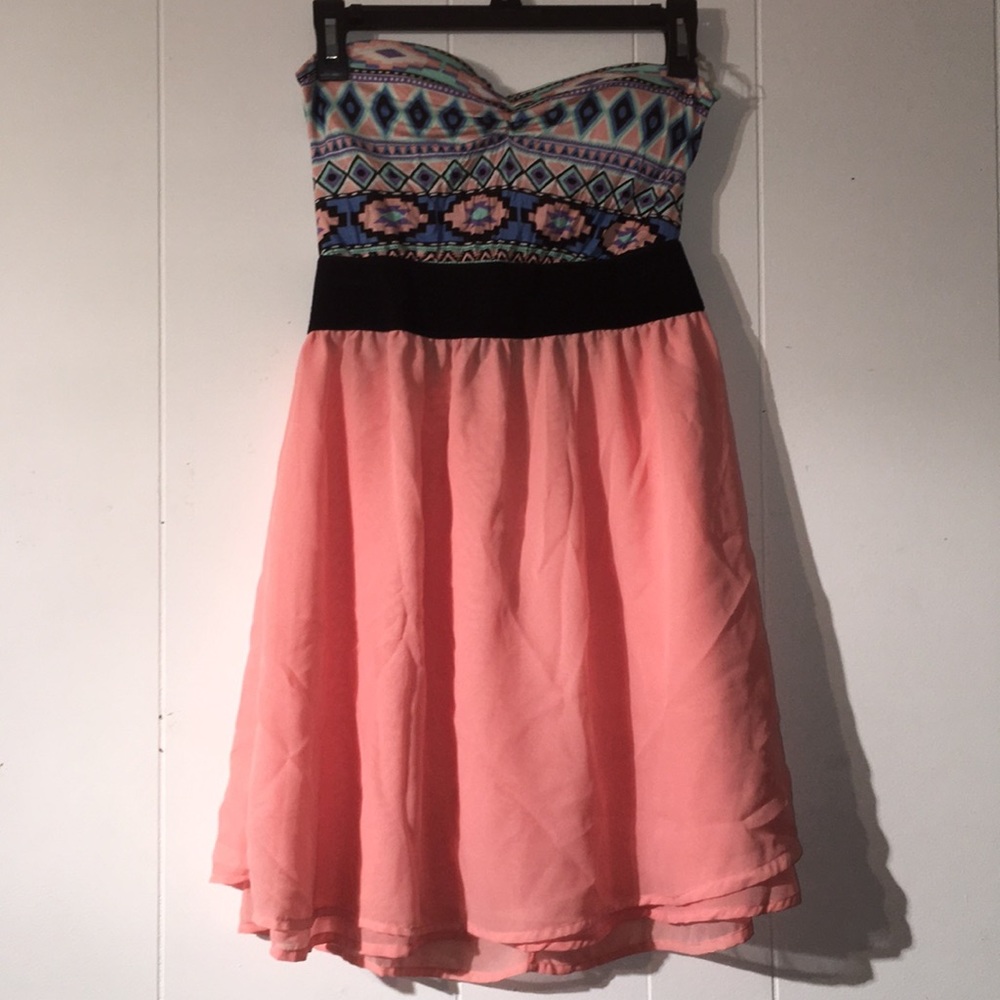 Coral tribal strapless dress
